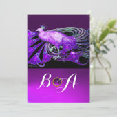 INVITATION PAON ÉLÉGANT EN PURPRE, MONOGRAMME DE MARIAGE NOIR (Debout devant)