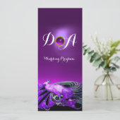 INVITATION PAON ÉLÉGANT EN PURPRE,MONOGRAMME DE MARIAGE NOIR (Debout devant)