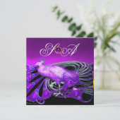 INVITATION PAON ÉLÉGANT EN ROUGE, MARIAGE NOIR MONOGRAMME (Debout devant)