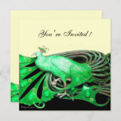 INVITATION PAON ÉLÉGANT EN VERT, NOIR ET OR (Devant / Derrière)