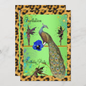 Invitation Paon élégant et fées (Devant / Derrière)