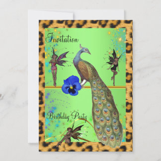 Invitation Paon élégant et fées