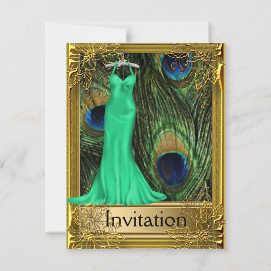 Invitation Paon et Vert Doré Toute la Fête (Devant)