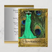Invitation Paon et Vert Doré Toute la Fête (Devant / Derrière)