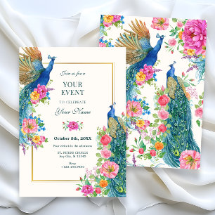 Invitation Paon fleur artistique 