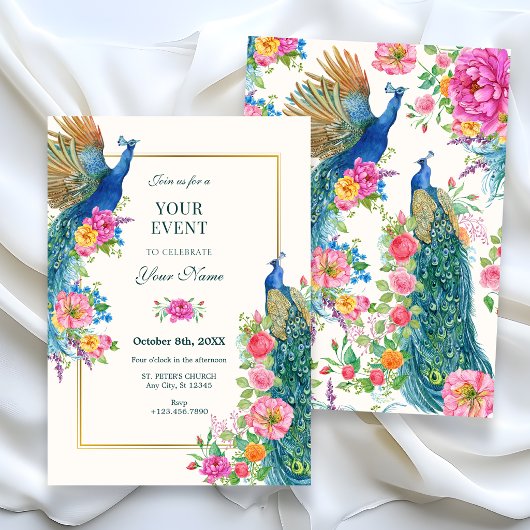 Invitation Paon fleur artistique