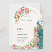 Invitation Paon floral (Devant)