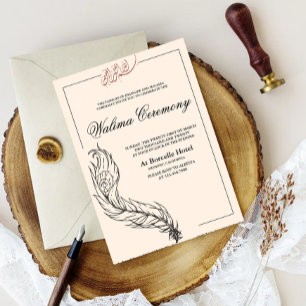 Invitation paon illustré dessiné à la main Walima arabe