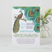 Invitation Paon Plumes Vintage avec Paon (Debout devant)