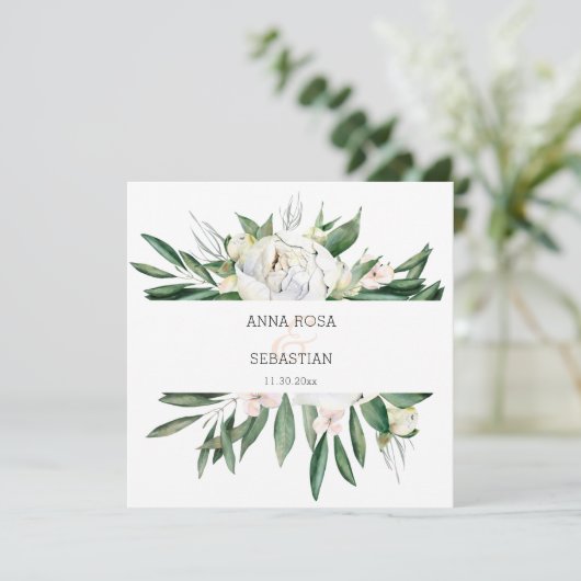 Invitation *~* Paon QR réponse fleurs cadre AR15 mariage (Debout devant)