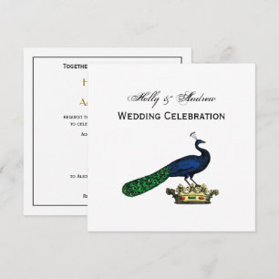 Invitation Paon stylisé vintage héraldique sur couronne C