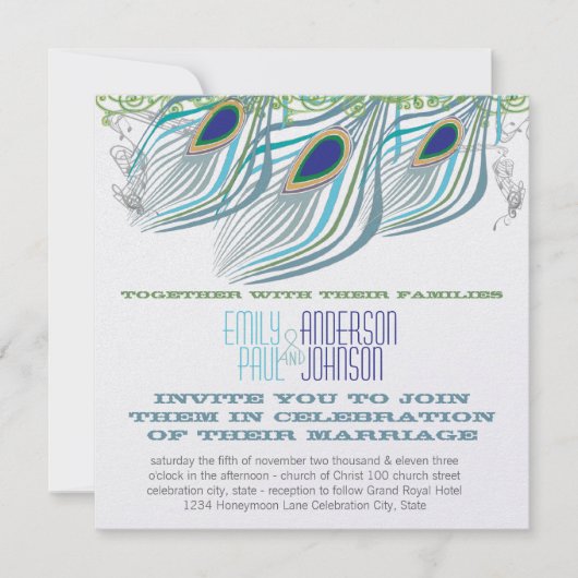 Invitation Paon Vintage 3 Plumes (Devant)