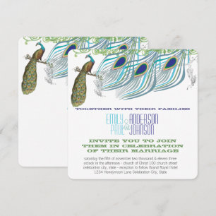 Invitation Paon Vintage 3 plumes avec Paon