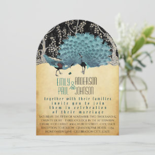 Invitation Paon Vintage Plumes avec Paons