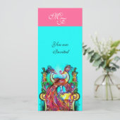 Invitation PAONS AMOUREUX Monogramme rose sarcelle bleu vert (Debout devant)