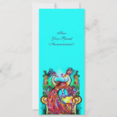 Invitation PAONS AMOUREUX  MONOGRAMME rose turquoise bleu ver (Dos)