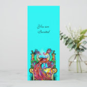 Invitation PAONS AMOUREUX, rouge bleu turquoise vert (Debout devant)