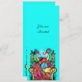 Invitation PAONS AMOUREUX, rouge bleu turquoise vert (Devant / Derrière)