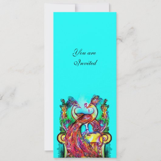 Invitation PAONS AMOUREUX, rouge bleu turquoise vert (Devant)