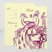 Invitation PAONS AMOUREUX RSVP, or burgundy rose gold (Devant / Derrière)