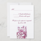 Invitation PAONS AMOUREUX RSVP, rouge burgundy rose or (Dos)