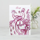 Invitation PAONS AMOUREUX RSVP, rouge burgundy rose or (Debout devant)