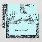 Invitation PAONS D'AMOUR DE MARIAGE Noir Bleu sarcelle Invita (Devant / Derrière)