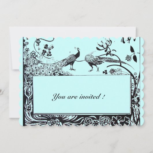 Invitation PAONS D'AMOUR DE MARIAGE Noir Bleu sarcelle Invita (Devant)