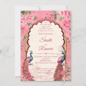 Invitation paons rose vintage mariage indien (Devant)