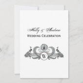 Invitation Paons vintage avec monogramme (Devant)