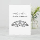 Invitation Paons vintage avec monogramme (Debout devant)