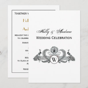 Invitation Paons vintage avec monogramme