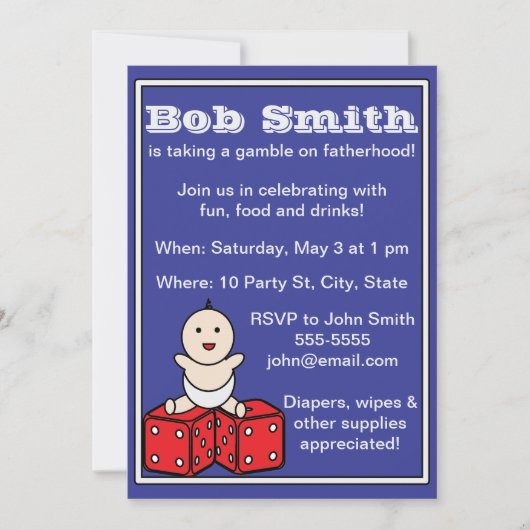 Invitation Papa Baby shower Bébé Dice Jeu (Devant)