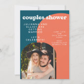 Invitation Papaya rétro et Peacock Blue Photo Couples Douche (Devant)