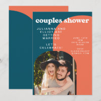 Papaya rétro et Peacock Blue Photo Couples Douche
