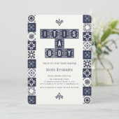 Invitation Papel bleu Picado Fiesta C'est un Baby shower garç (Debout devant)