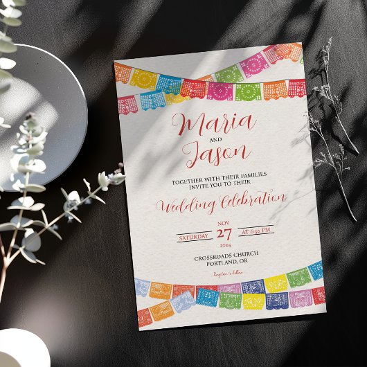 Invitation Papel mexicain Picado Élégant Mariage Boda coloré