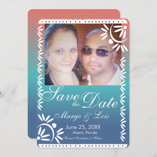 Invitation Papel mexicain Picado Gradient Enregistrer la date (Devant / Derrière)