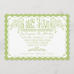 Invitation Papel Picado Baby Girl Douche Lime Rose Fiesta