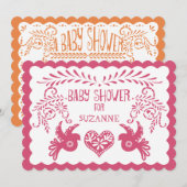 Invitation Papel Picado Baby Girl Douche rose Orange Fiesta (Devant / Derrière)