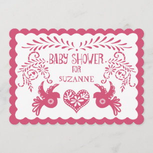 Invitation Papel Picado Baby Girl Douche rose Orange Fiesta