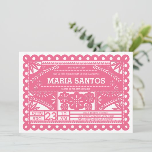 Invitation Papel Picado Baptême (Debout devant)