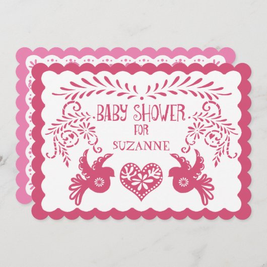 Invitation Papel Picado bébé fille douche Ciel rose Fiesta (Devant / Derrière)