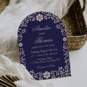 Invitation Papel Picado Bleu Mariage Mexicain