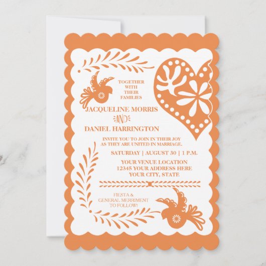 Invitation Papel Picado Citrus Orange Fiesta Bannière Mariage (Devant)