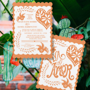 Invitation Papel Picado Citrus Orange Fiesta Bannière Mariage
