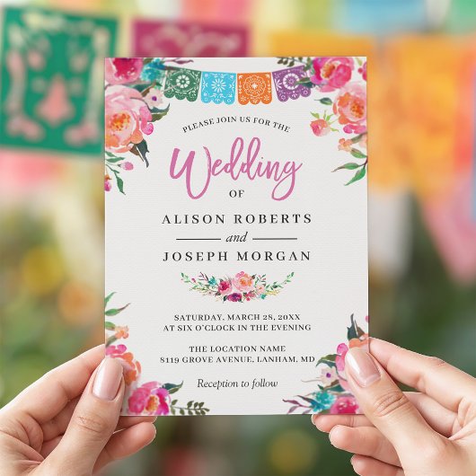 Invitation Papel Picado Fleurs en fleurs Mariage de style mex