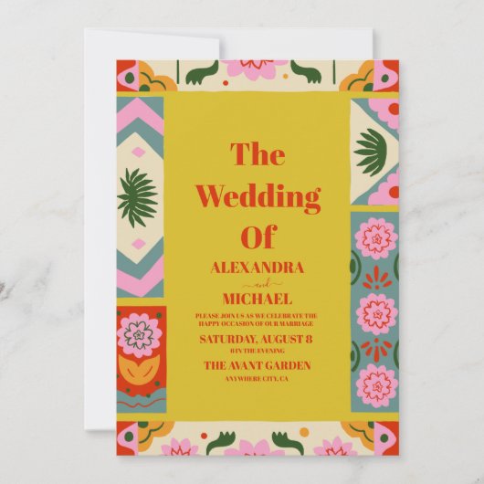 Invitation Papel Picado Fleurs en fleurs Mariage de style mex (Devant)