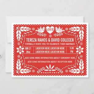 Invitation Papel picado inséparable mariage rouge