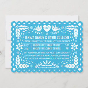 Invitation Papel picado inséparables bleu fiesta mariage